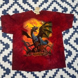 The Mountail Dragon Fantasy Tie Dye T Shirt 2000 Medievel Art Men’s Sz 3XL New